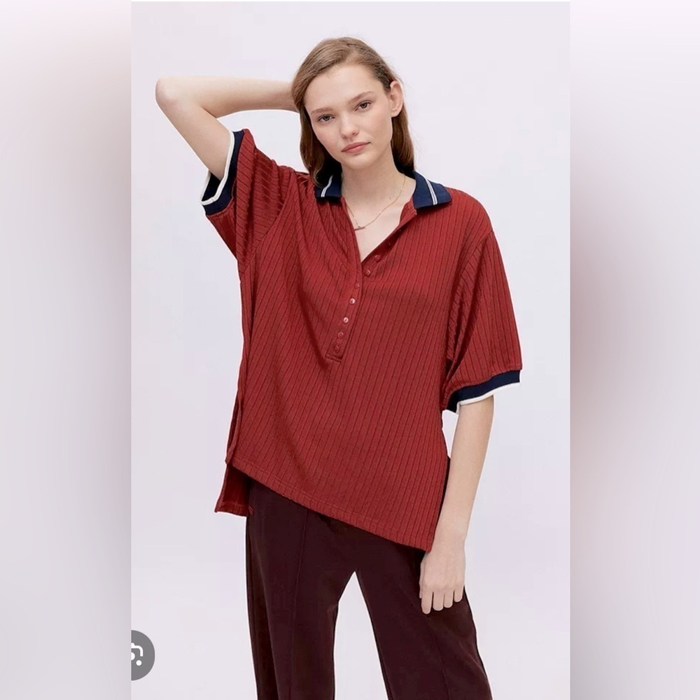 Urban Outfitters UO Farrah Polo Shirt Oversized Relaxed Fit High Low Top Small